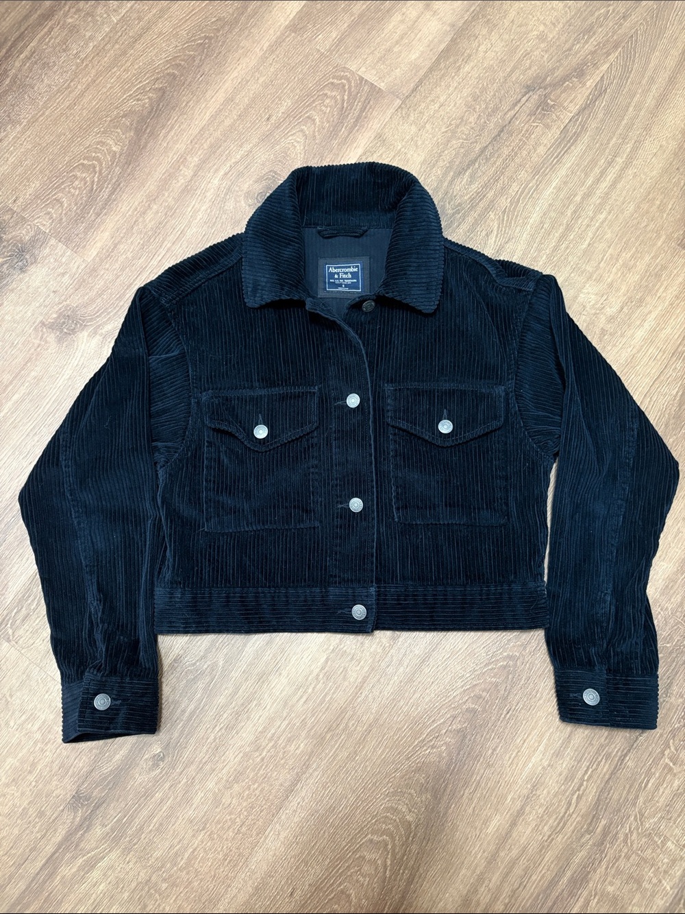 Abercrombie & Fitch Corduroy Jacket Cropped Navy Blue Y2K Size Small